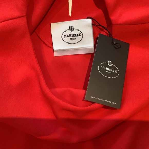 Marielle Stokkelaar Unique Red Holiday Party Dress, Feather Bottom Hem NWT OSFM - Picture 12 of 16